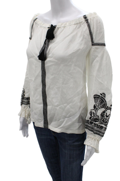 Maje Women Tunic Blouse White Off Shoulder Long Sleeve Floral Size 2