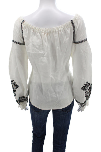 Maje Women Tunic Blouse White Off Shoulder Long Sleeve Floral Size 2