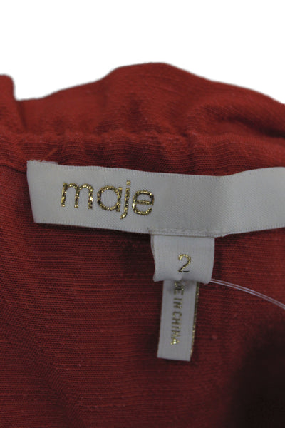 Maje Women Red Off Shoulder Long Sleeve Shift Dress Tie Waist Size 2