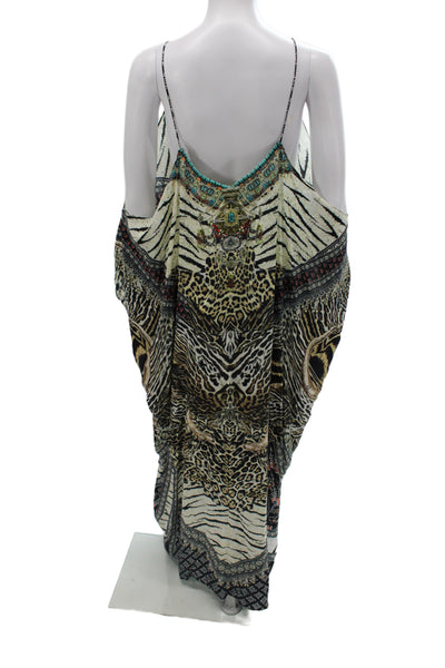 Camilla Women Multicolor Silk Paisley V Neck Kaftan Dress Mid Calf Size One