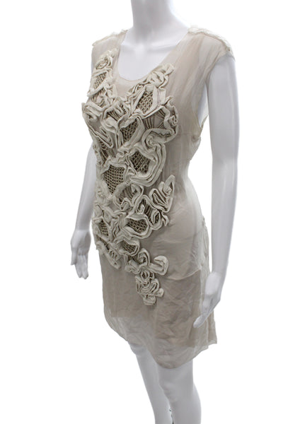 3.1 Phillip Lim Womens Beige Silk Scoop Neck Sleeveless Shift Dress Size 6