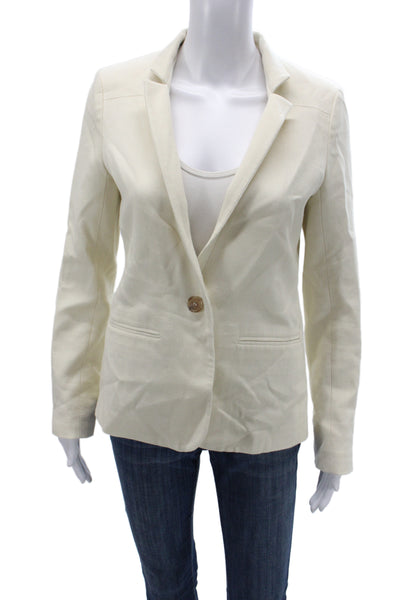 Jenni Kayne Women Ivory Basic Jacket Button Cotton Long Sleeve Classic Size S