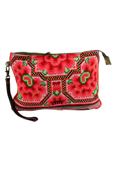 JADEtribe Womens Floral Print Zippered Clutch Handbag Pink