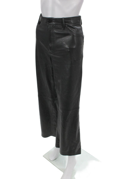 Alice + Olivia Women Cropped Faux Leather Pants Black Button Size 10