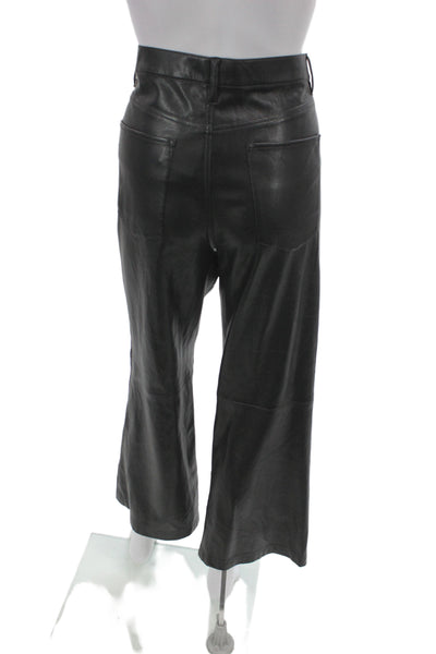Alice + Olivia Women Cropped Faux Leather Pants Black Button Size 10
