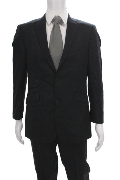 Burberry Mens Black Striped 2 Piece Suit Super 100s Wool Business Fall Size 40