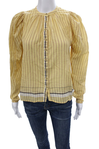 Ulla Johnson Women Yellow Striped Cotton Tunic Boho Long Sleeve Size 0