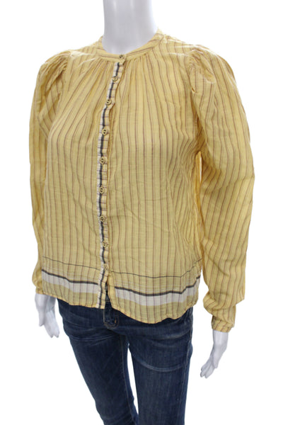 Ulla Johnson Women Yellow Striped Cotton Tunic Boho Long Sleeve Size 0