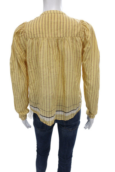 Ulla Johnson Women Yellow Striped Cotton Tunic Boho Long Sleeve Size 0