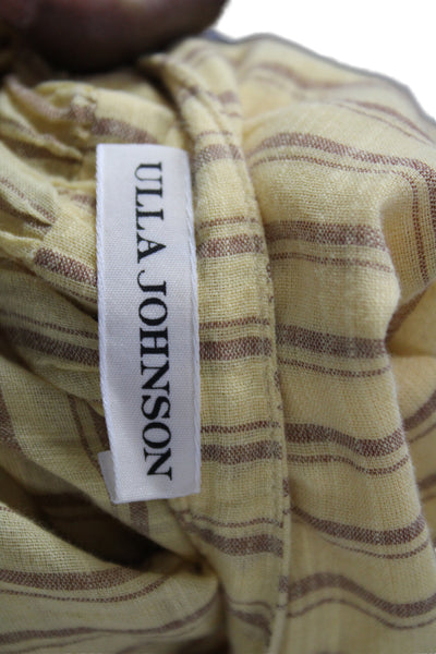Ulla Johnson Women Yellow Striped Cotton Tunic Boho Long Sleeve Size 0
