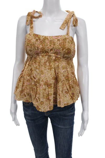 Ulla Johnson Women Floral Square Neck Camisole Brown Size 0