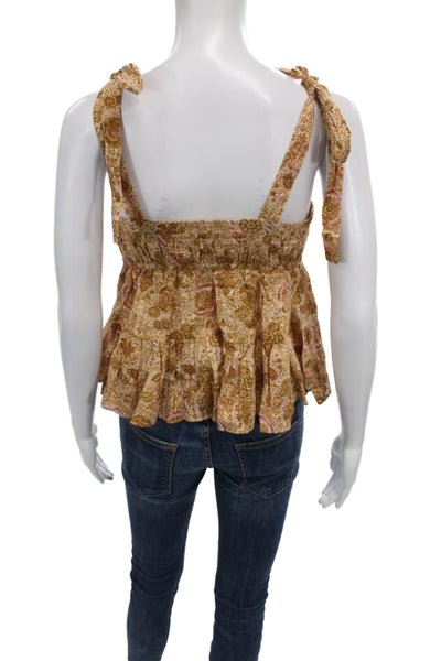 Ulla Johnson Women Floral Square Neck Camisole Brown Size 0