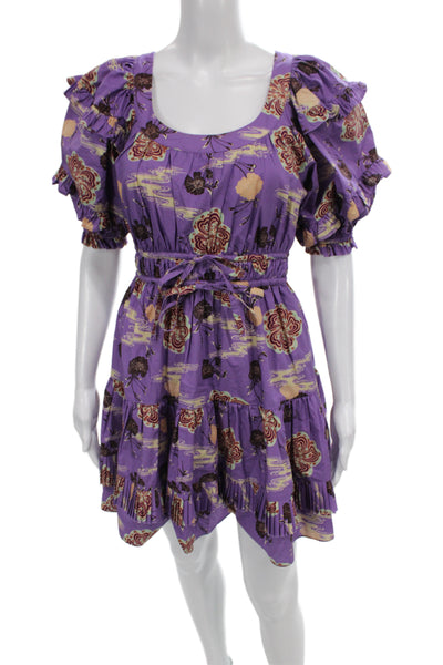 Ulla Johnson Womens Fit & Flare Floral Dress Purple Short Sleeve Size 0