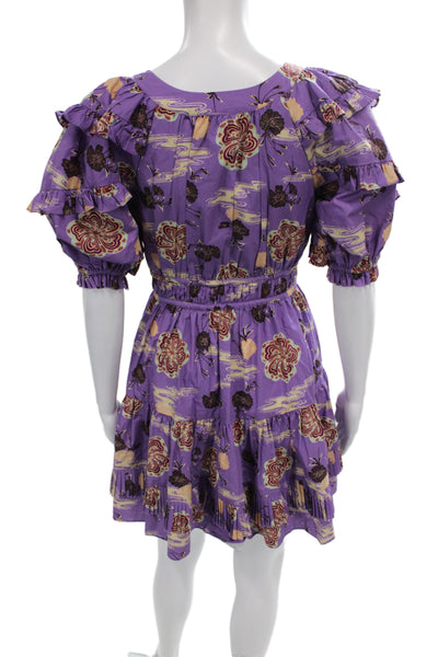 Ulla Johnson Womens Fit & Flare Floral Dress Purple Short Sleeve Size 0