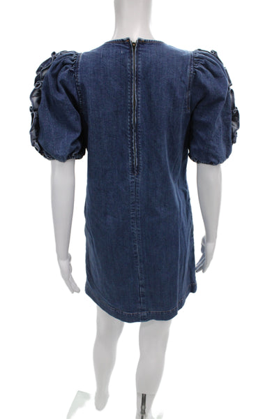 Ulla Johnson Women Shift Dress Blue Crew Neck Short Sleeve Size 0