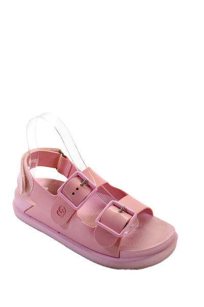 Gucci Women's Isla Rubber Double Buckle Slingback Sandals Pink Size 7