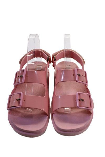 Gucci Women's Isla Rubber Double Buckle Slingback Sandals Pink Size 7