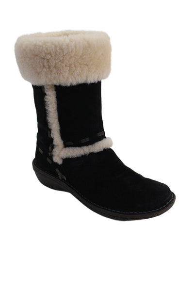 Ugg Women's Round Toe Suede Leather Pull-On Boots Black Size 7