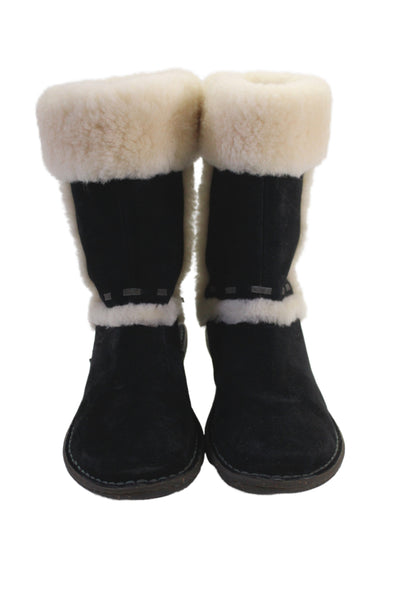 Ugg Women's Round Toe Suede Leather Pull-On Boots Black Size 7