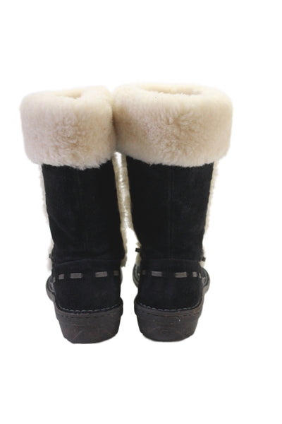 Ugg Women's Round Toe Suede Leather Pull-On Boots Black Size 7