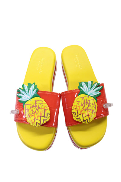 Kate Spade Womens Leather Pineapple Stripe Sandals Yellow White Orange Size 9
