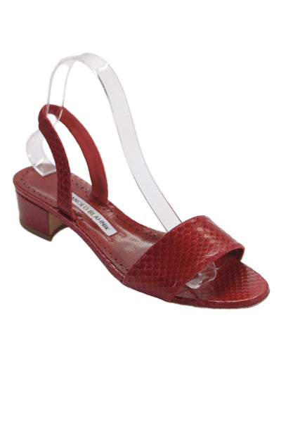 Manolo Blahnik Women's Open Toe Block Heel Slingback Sandals Red Size 38