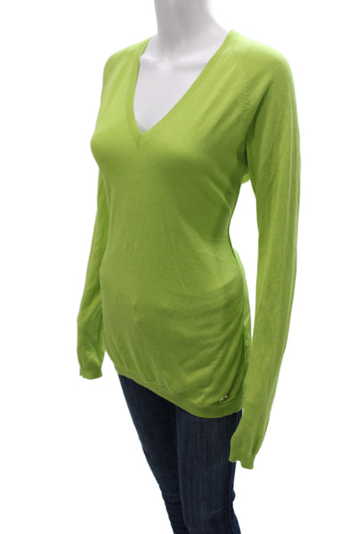 Roberto Cavalli Women Green V-Neck Pullover Silk Long Sleeve Size 40