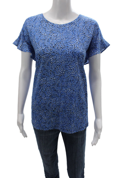 Michael Michael Kors Women Basic Blue Paisley Blouse Short Sleeve Size XL