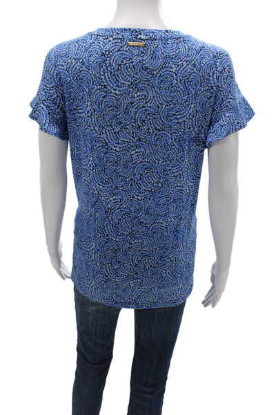 Michael Michael Kors Women Basic Blue Paisley Blouse Short Sleeve Size XL