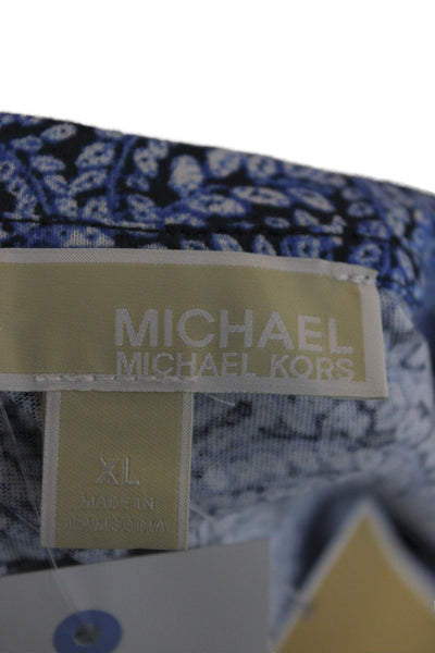 Michael Michael Kors Women Basic Blue Paisley Blouse Short Sleeve Size XL