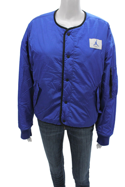 Air Jordan Mens Bomber Jacket Blue Nylon Snap Closure Size L