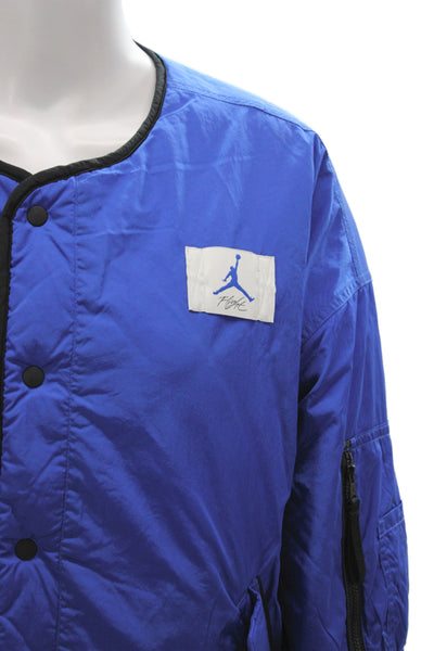 Air Jordan Mens Bomber Jacket Blue Nylon Snap Closure Size L