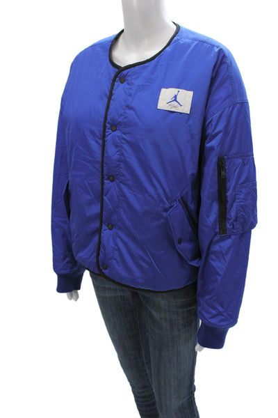 Air Jordan Mens Bomber Jacket Blue Nylon Snap Closure Size L