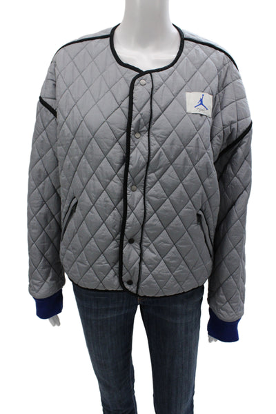 Air Jordan Mens Bomber Jacket Blue Nylon Snap Closure Size L