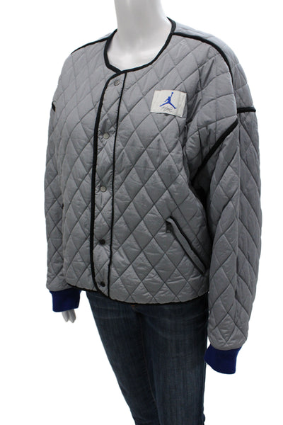 Air Jordan Mens Bomber Jacket Blue Nylon Snap Closure Size L