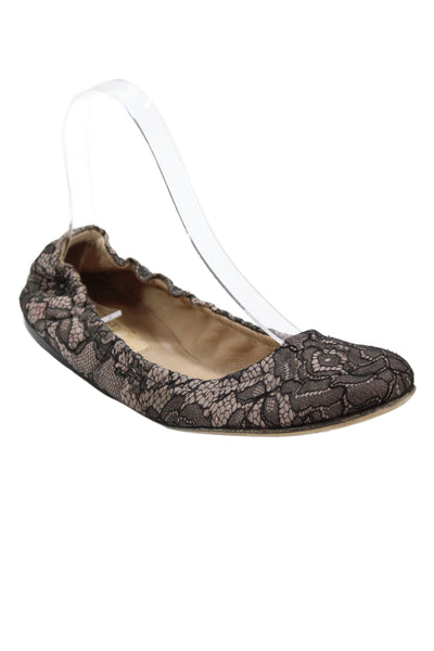 Valentino Garavani Womens Lace Slide On Ballet Flats Beige Black Size 39 9