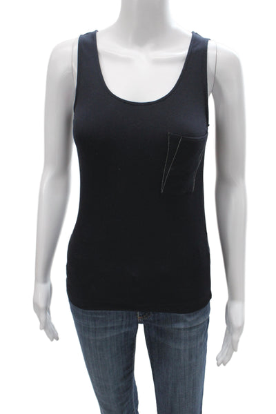 Fabiana Filippi Womens Black Cotton Scoop Neck Sleeveless Basic Tank Size 2XS