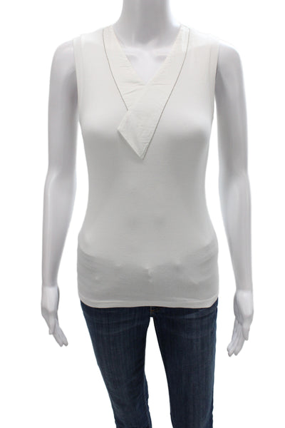 Peserico Womens Cotton V-Neck Sleeveless Tank White Size 38