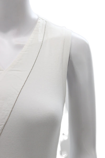 Peserico Womens Cotton V-Neck Sleeveless Tank White Size 38