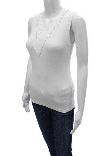 Peserico Womens Cotton V-Neck Sleeveless Tank White Size 38