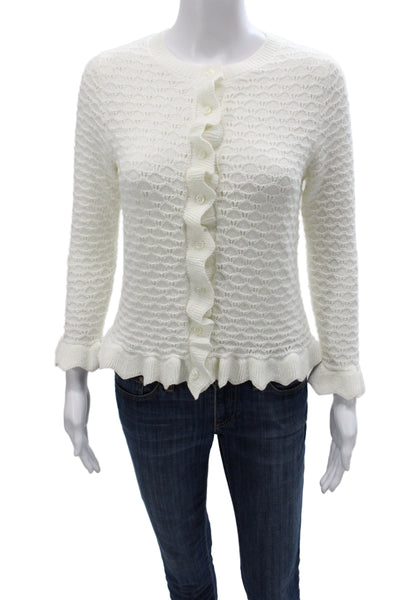 Zara Women Cardigan White Long Sleeve Round Neck Acrylic Size S