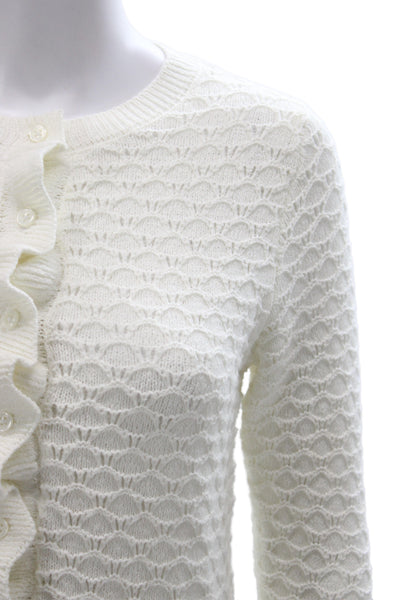 Zara Women Cardigan White Long Sleeve Round Neck Acrylic Size S