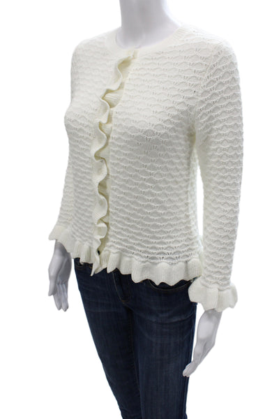 Zara Women Cardigan White Long Sleeve Round Neck Acrylic Size S
