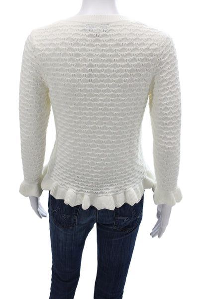 Zara Women Cardigan White Long Sleeve Round Neck Acrylic Size S