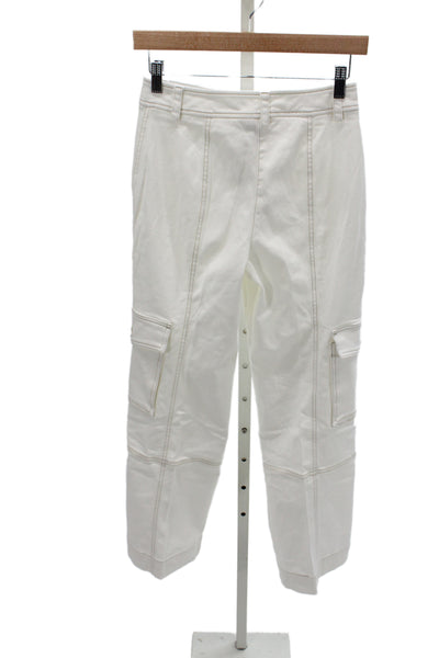 TWP Womens Cargo Pants White 98% Cotton Button Inseam 29 Size 0