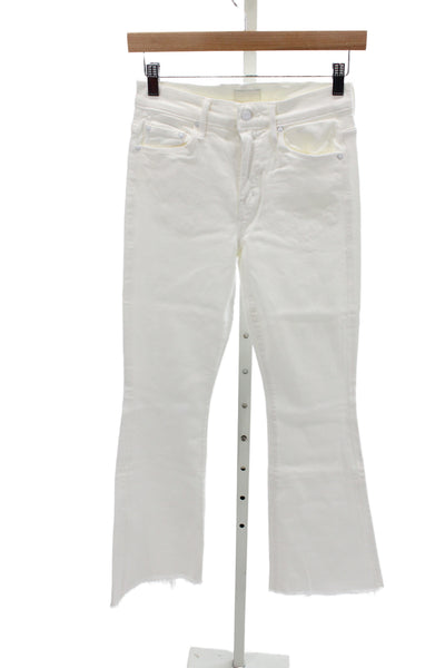 Mother Womens Cropped White Cotton Jeans Button Mid Rise Size 25