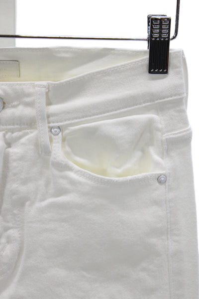 Mother Womens Cropped White Cotton Jeans Button Mid Rise Size 25