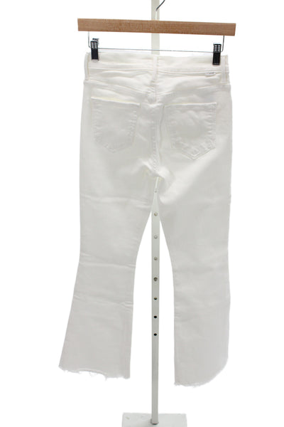 Mother Womens Cropped White Cotton Jeans Button Mid Rise Size 25