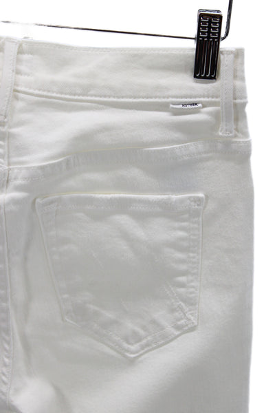 Mother Womens Cropped White Cotton Jeans Button Mid Rise Size 25