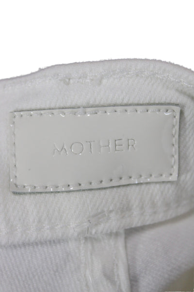 Mother Womens Cropped White Cotton Jeans Button Mid Rise Size 25
